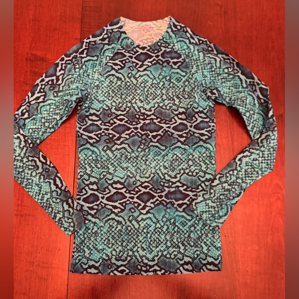 Commando Teal and Navy Snake-Print Long Sleeve Top Rash Guard